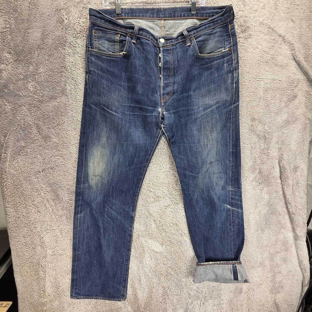 Levis 501 Jeans Mens Blue Selvedge Button Fly Regular Straight Fits 38x30